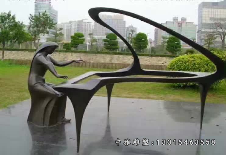 公园抽象弹钢琴人物铜雕