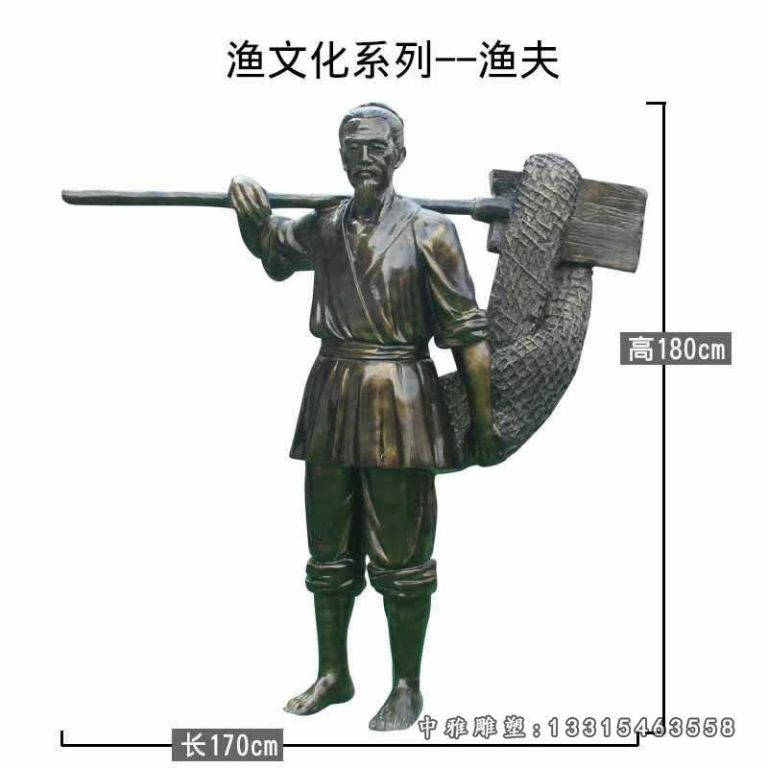渔文华捕鱼人物铜雕