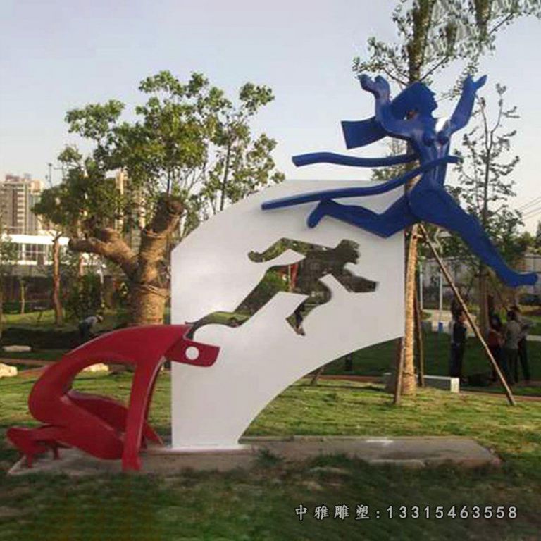 不锈钢剪影飞跃雕塑