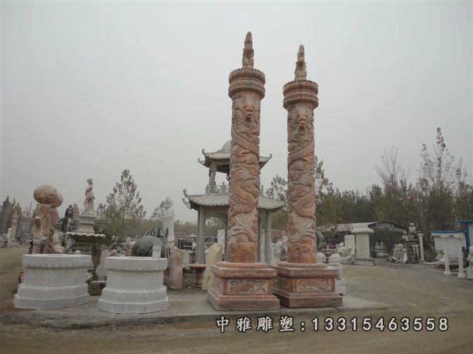 晚霞红龙柱石浮雕