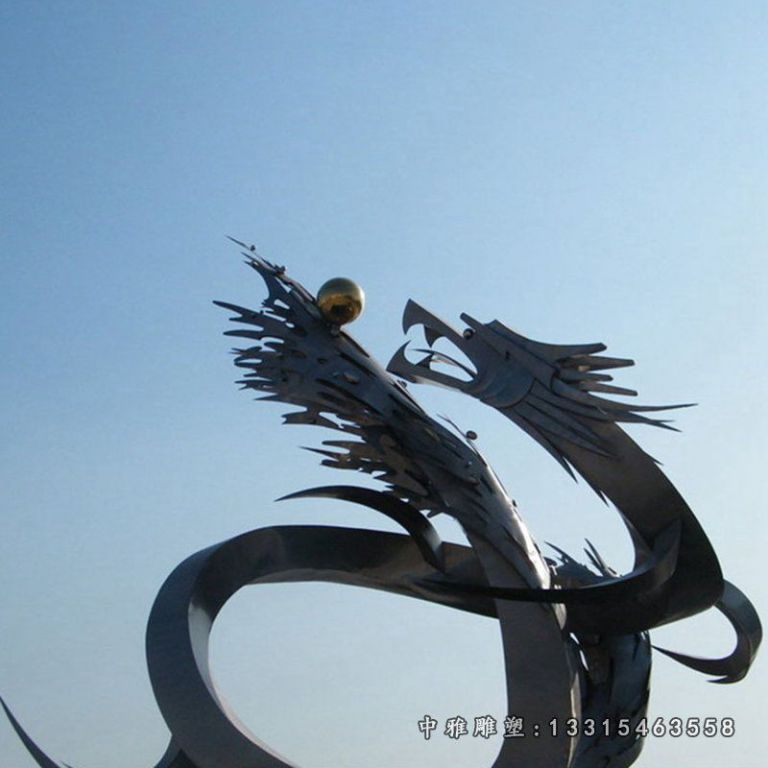 不锈钢盘龙吞球雕塑
