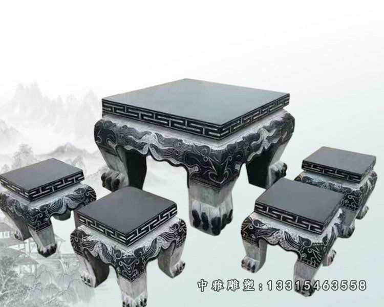 青石方形桌凳雕塑