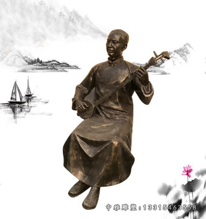 广场拉二胡人物铜雕