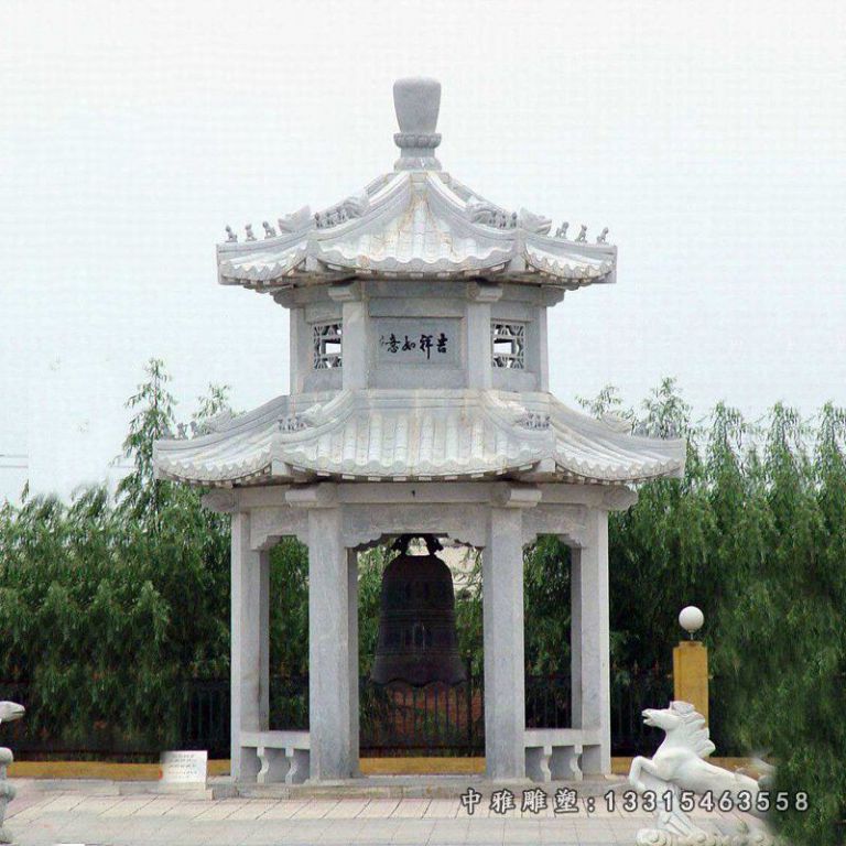 城市汉白玉双层凉亭雕塑