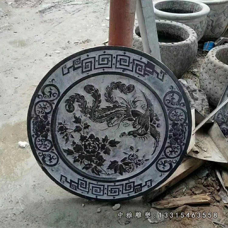 青石凤凰牡丹石浮雕