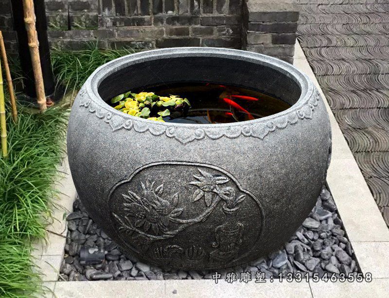 公园石榴花鱼缸石雕