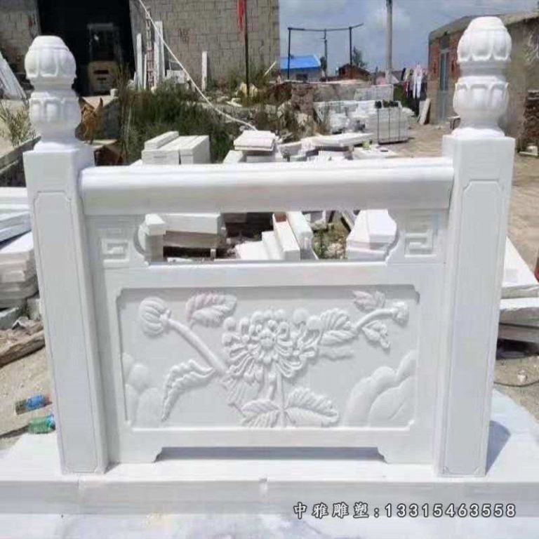 汉白玉菊花栏板石浮雕