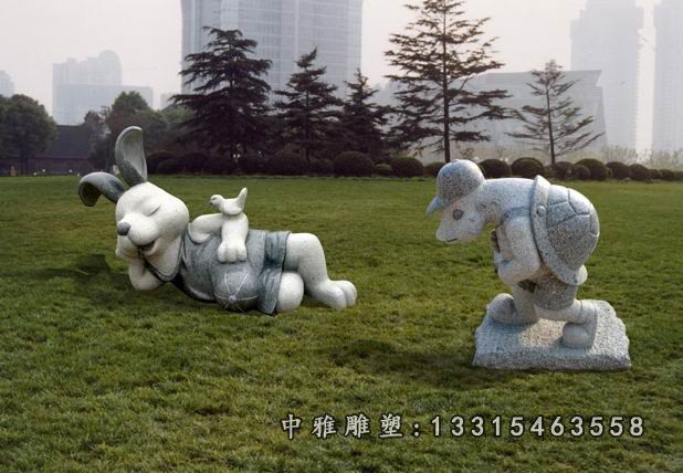 公园寓言龟兔赛跑石雕